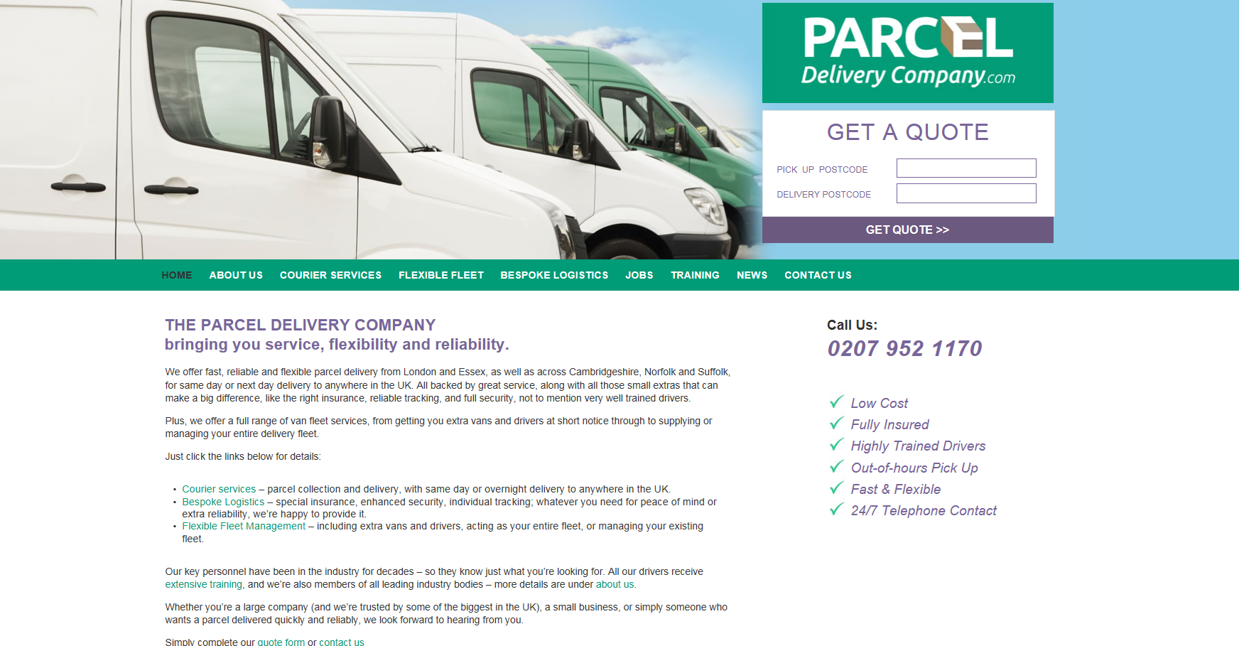 Parcel Delivery Company website homepage
