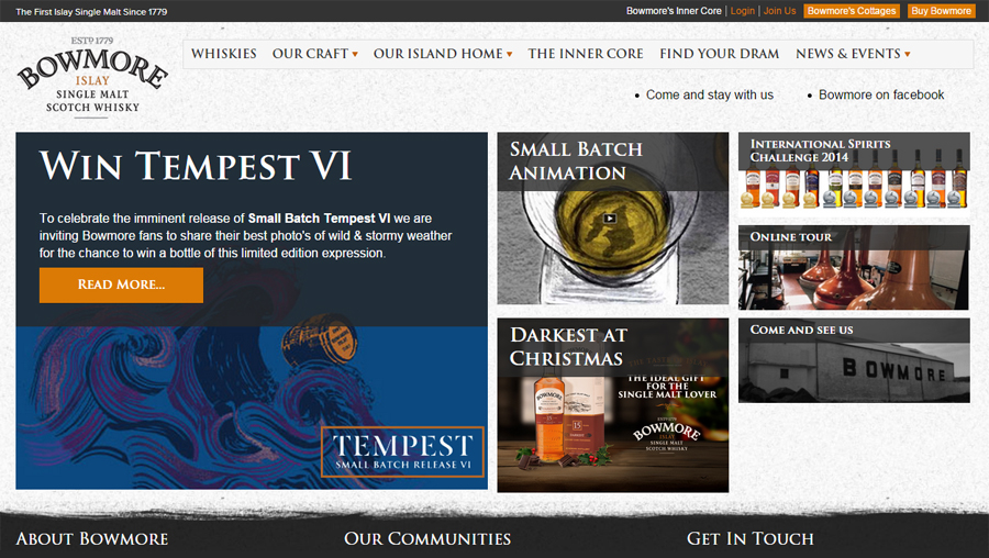 <b>Bowmore Whisky</b> - complete website for this leading whisky brand