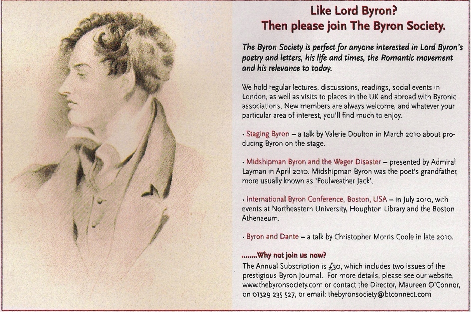 <b>The Byron Society</b> : specialist press ad