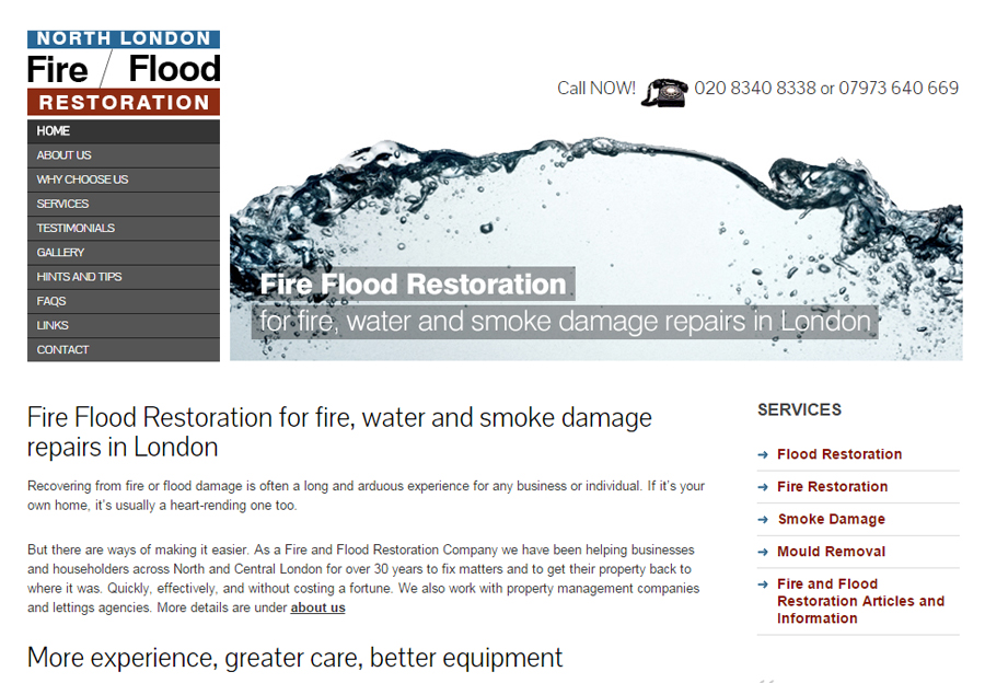 <b>Fire Flood Restoration</b>, the leading company of its kind in London - web copy and SEO advice
