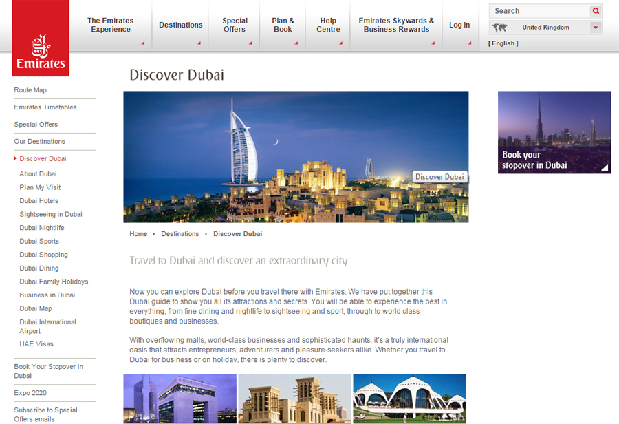 Discover Dubai web page