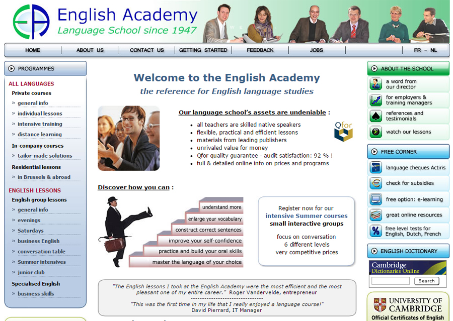 <B>English Academy, Brussels </B> : web copy