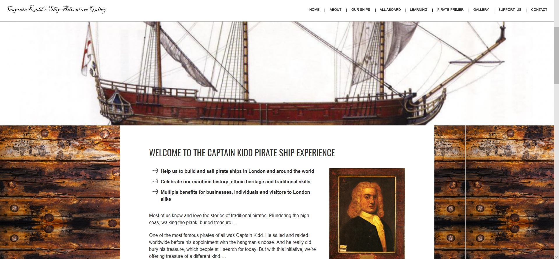 Captain Kidd Pirate Ship Experience website