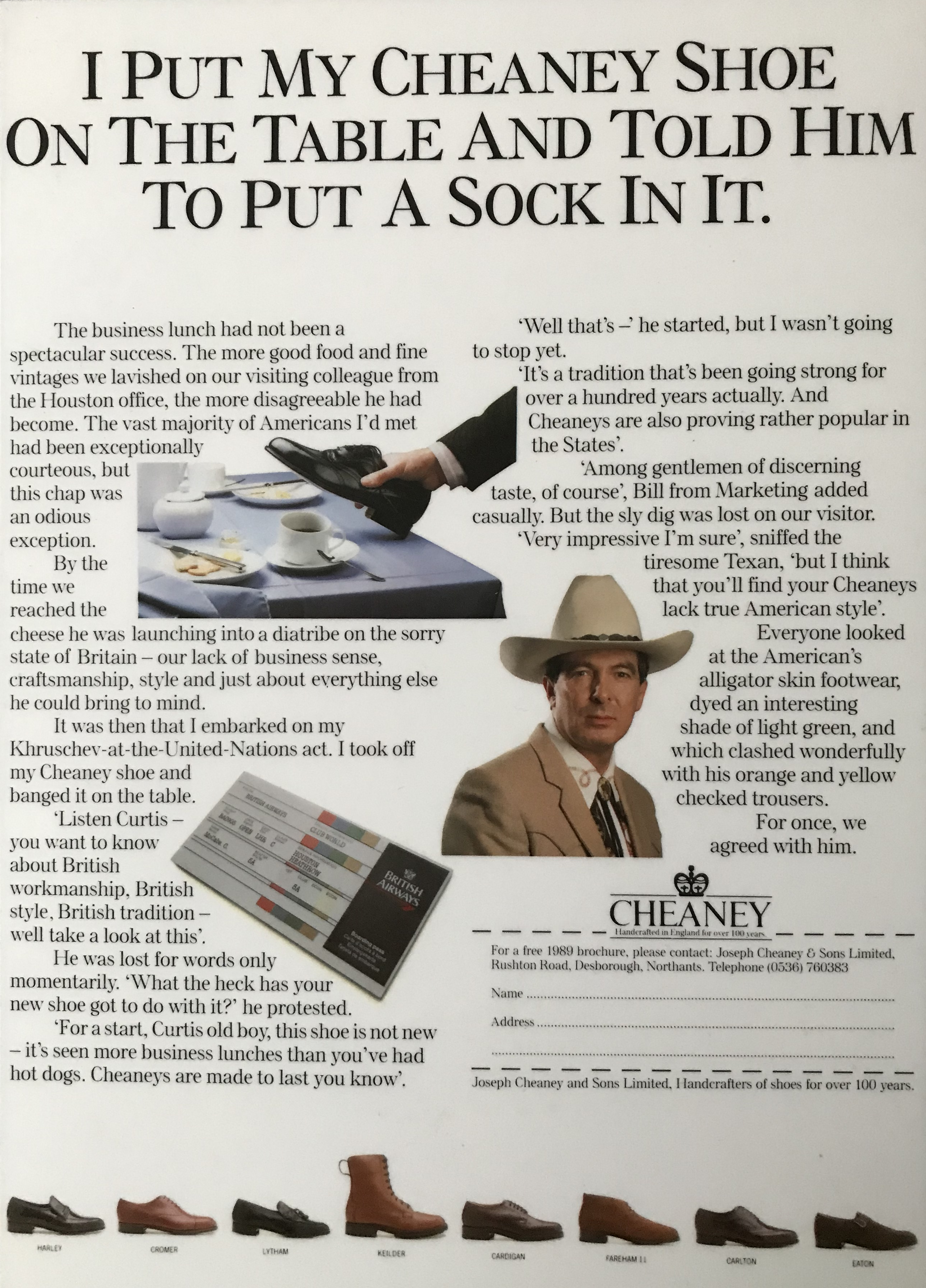 Cheaney shoes long copy press ad