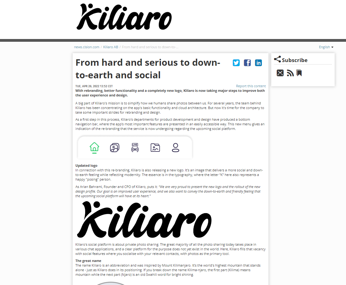 <b>Kiliaro</b> : press release II