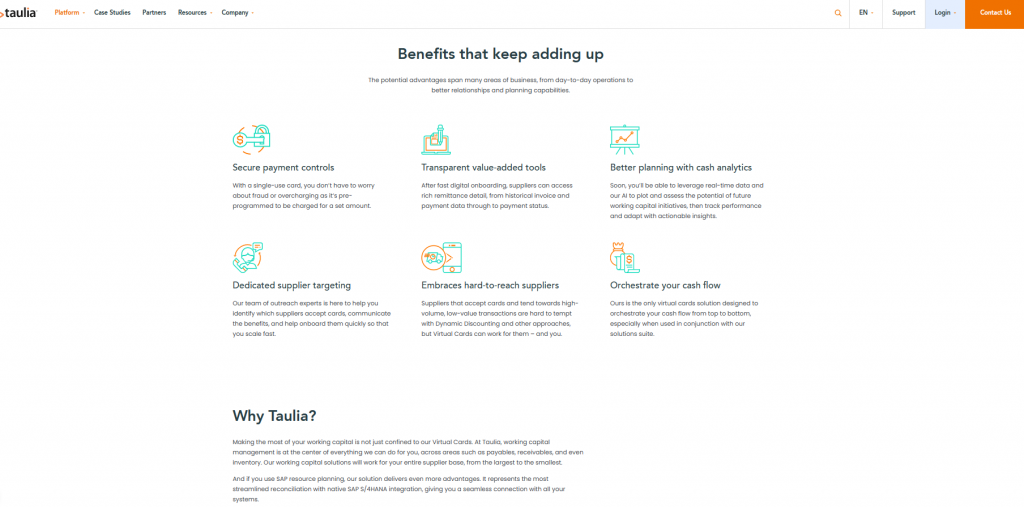 Taulia virtual payments web page copy by financial copywriter