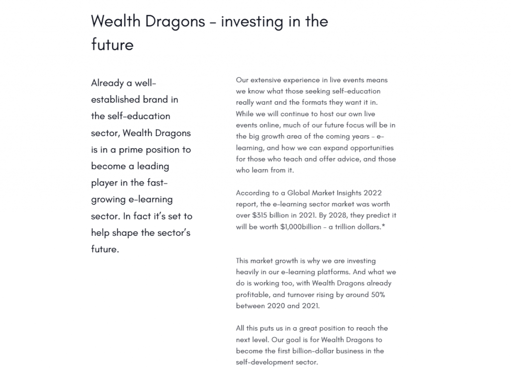Wealth Dragons investor brochure copy